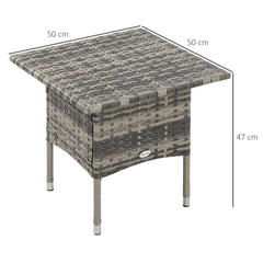 Outsunny Rattan Side Table, Outdoor Coffee Table with Plastic Board Under the Full Woven Table Top for Patio, Garden, Balcony, Mixed Grey