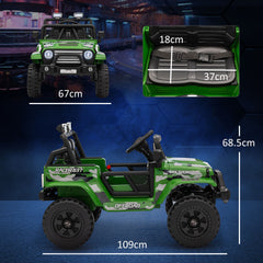 AIYAPLAY 12V Battery Powered Kids Ride-On Car, Electric Truck w/ Spring Suspension, Remote, Music, Horn, Lights, Green