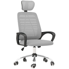 Vinsetto Ergonomic Office Chair, Mesh Desk Chair with Rotatable Headrest, Lumbar Back Support, Armrest, Grey