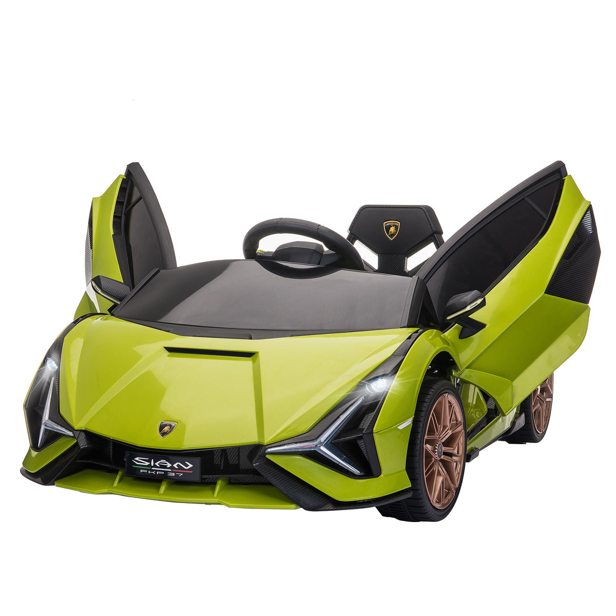 HOMCOM Lamborghini Sian Licensed 12V Kids Electric Ride On Car 2 Motors Toy Car with Remote Control Music Lights MP3 for 3-5 Years Green