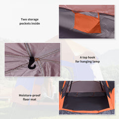 Outsunny Six Man Hexagon Camping Tent with Hang Hook and Carry Bag - Orange and Blue