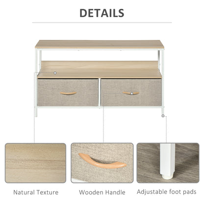 HOMCOM TV Stand Cabinet with 2 Foldable Drawers - Maple Colour