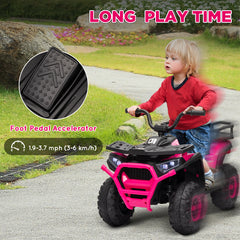 AIYAPLAY 12V Kids Electric Ride on ATV, Battery Powered Quad Bike w/ Spring Suspension, Forward Backward, Storage Basket - Pink