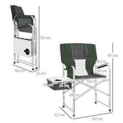 Outsunny Folding Aluminium Camping Chair, with Cooler Bag Table - Green