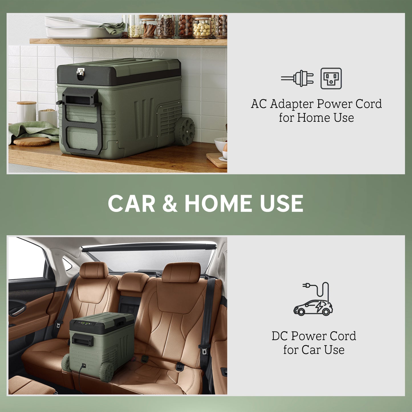 Outsunny 33L Camping Fridge Freezer Dual Zone, Portable Car Fridge 12V/24V DC & 100-240V AC, Electric Cool Box -20√¢‚Äû∆í-20√¢‚Äû∆í with Wheels and LED Light, for Travel, RV, Road Trip, Picnic [Energy Class E]