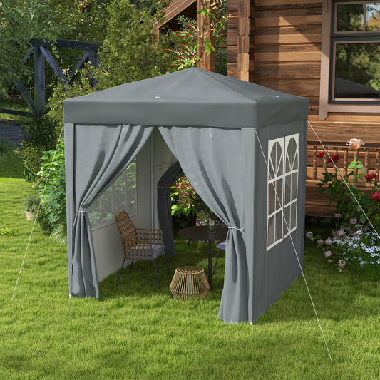 خيمة حفلات خارجية من Outsunny Garden Pop Up Gazebo Marquee مع حقيبة حمل مجانية، جداران قابلان للإزالة، نافذتان، 2 متر × 2 متر، رمادي