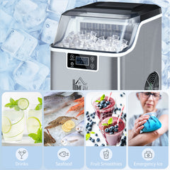 HOMCOM 3.2L Compact Ice Machine, with LCD Screen and Accessories - Silver-Tone