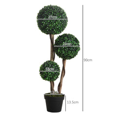 HOMCOM Decorative Artificial Plant Boxwood Ball Topiary Tree in Pot Fake Plant for Home Indoor Outdoor Decor, 90 cm, Dark Green