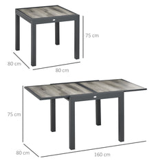 Outsunny Extending Garden Table, Outdoor Dining Table for 6, Aluminium Frame Rectangular Patio Table with Plastic Board Tabletop,80/160L x 80W x 75H cm, Grey