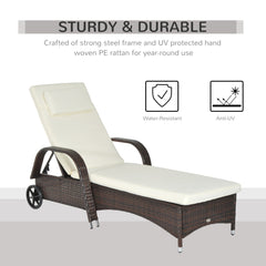 Outsunny Brown Rattan Sun Lounger w/ Adjustable Steel Frame,200Lx73Wx56-103H cm