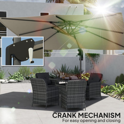 Outsunny 3.7 x 2.7 m Cantilever Parasol w/ 360√Ç¬∞ Rotation and Easy Tilt Adjustment, Aluminium Hanging Offset Outdoor Umbrella w/ Double Top and Cross Base, UPF50+ Hanging Sun Shade, Grey Wood Effect