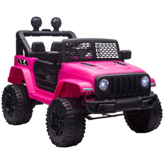 HOMCOM Kids Electric Ride On Car 12V Off Road Toy with Parental Remote Control 2 Motors Horn Lights Suspension Wheels for 3-6 Years Old Pink