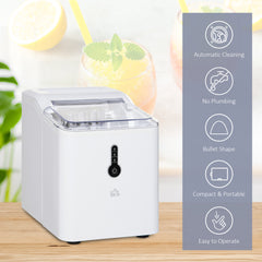 HOMCOM Ice Maker Machine, 1.5L Countertop Ice Cube Maker with Self-Cleaning, 9 Cubes Ready in 8 Mins, 12kg in 24 Hrs, No Plumbing with Basket, White