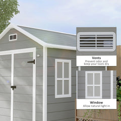 Outsunny 6 x 5ft Garden Shed, Plastic Shed with Floor, Window, Lockable Doors and Vents, Wood Effect Resin Tool Shed for Outdoor Patio, Dark Grey