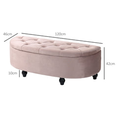 HOMCOM Semi-Circle Ottoman Storage Bench, Bed End Bench, Tufted Upholstered Window Seat Footrest Stool with Rubberwood Legs for Bedroom & Entryway, 120 x 46 x 42 cm, Pink