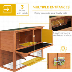 PawHut Two-Tier Antiseptic Wood Rabbit Hutch, 92cm Guinea Pig Hutch with Run - Orange