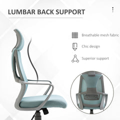 Vinsetto Ergonomic Office Chair, High Back Computer Chair, Mesh Desk Chair with Lumbar Support, Headrest, Wheel, Adjustable Height, Blue