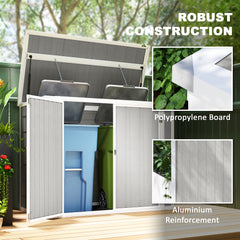 Outsunny 4.7 x 2.5FT Garden Shed, Lockable Outdoor Storage Shed with Openable Lid, Small Shed for 2 Trash Cans, Tools, Patio, Light Grey