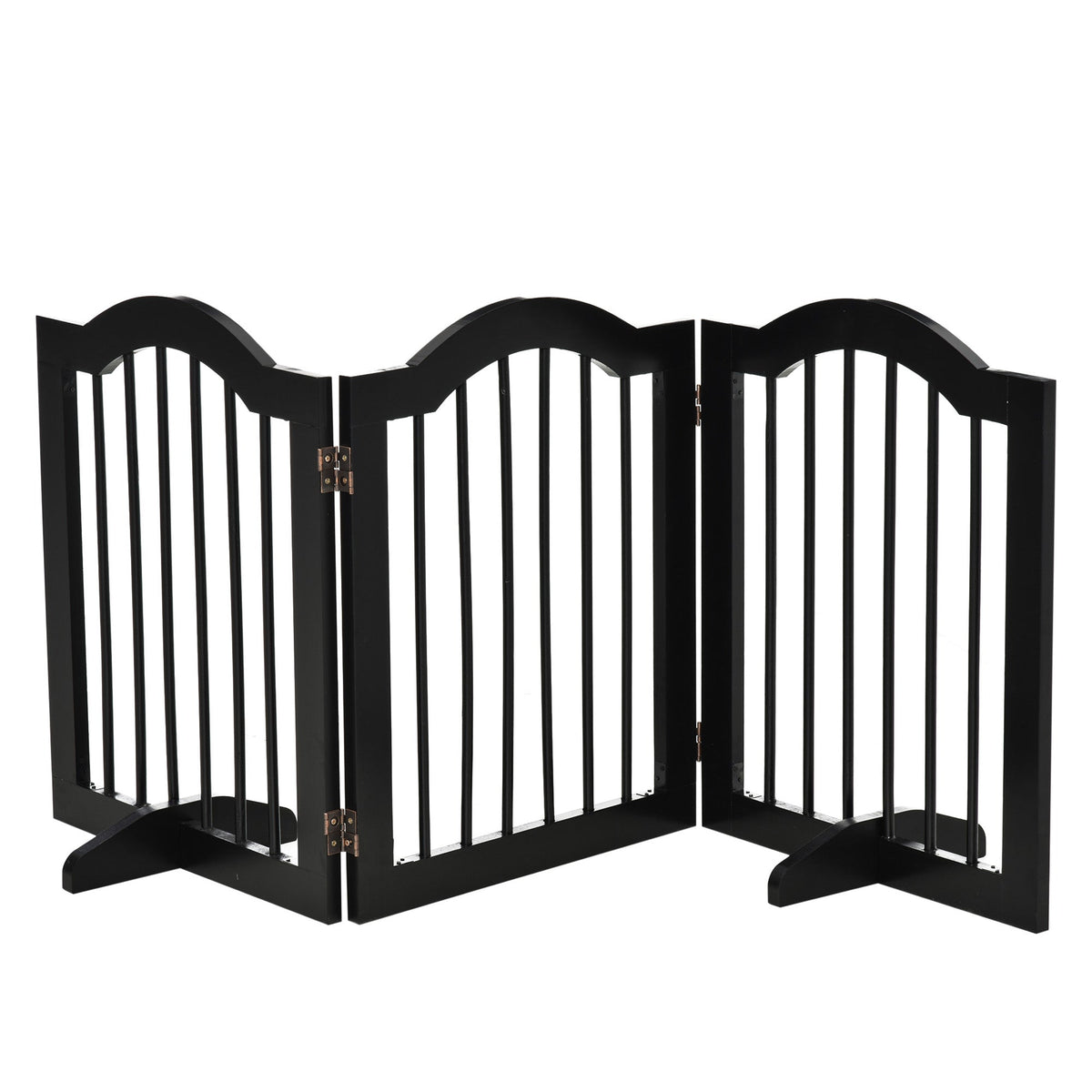 PawHut Freestanding Pet Gate Wooden Dog Gate with Support Feet Foldable Pet Fence Safety Barrier for the House Doorway Stairs Black