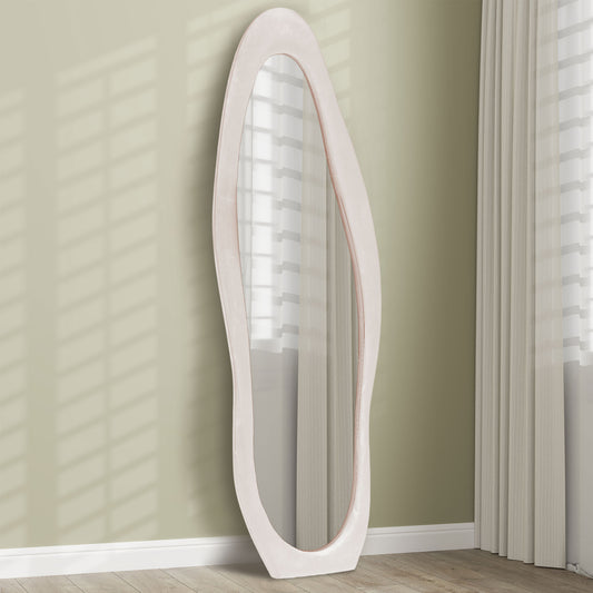 HOMCOM Wavy Velvet-Feel Full Length Mirror - Light Pink