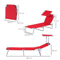 Outsunny Folding Sun Lounger, Lounge Chairs Reclining Sleeping Bed with Adjustable Sun Shade Awning for Beach, Patio