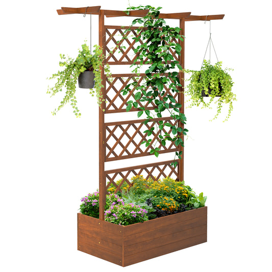 Outsunny Wooden Trellis Planter Box, Raised Garden Bed to Grow Vegetables, Herbs and Flowers, Orange