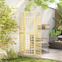 Outsunny 3-Panel Garden Privacy Screen, Freestanding Foldable Wooden Outdoor Divider/Trellis, Decorative Privacy Screen for Garden Patio Pool, 120 x 170 cm, Natural Wood Finish