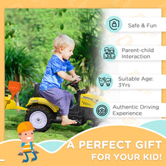 HOMCOM Pedal Go Kart, Kids Ride on Tractor with Back Trailer, Shovel & Rake, Horn, Four Wheels Tractor Toy for Child Toddler