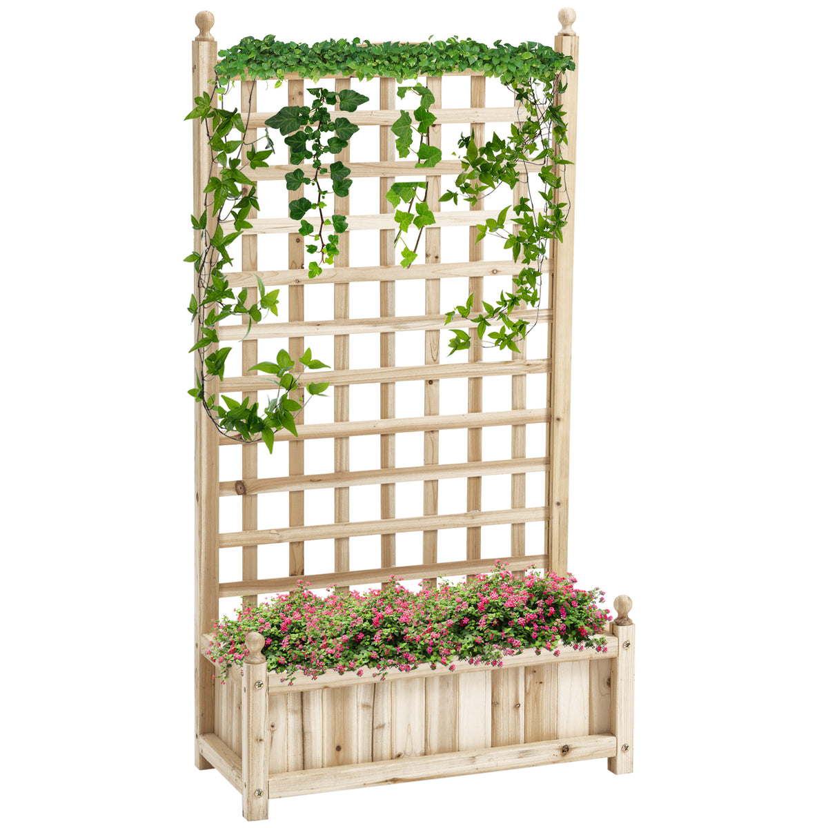 Outsunny Garden Planters with Trellis for Climbing Vines, Wood Raised Beds for Garden, Flower Pot, Indoor Outdoor, Natural