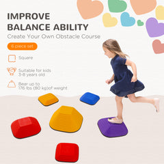 AIYAPLAY Balance Stepping Stones for Kids, 6-Piece Non-Slip Stackable River Stones, Obstacle Courses for Balance and Motor Skill