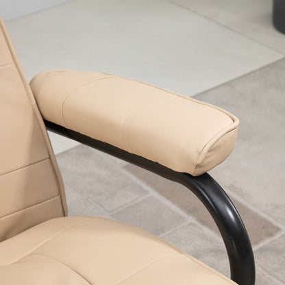 HOMCOM Swivel Recliner Chair and Footstool, Faux Leather Massage Recliner Armchair with Remote Control and Round Wrapped Base, Cream