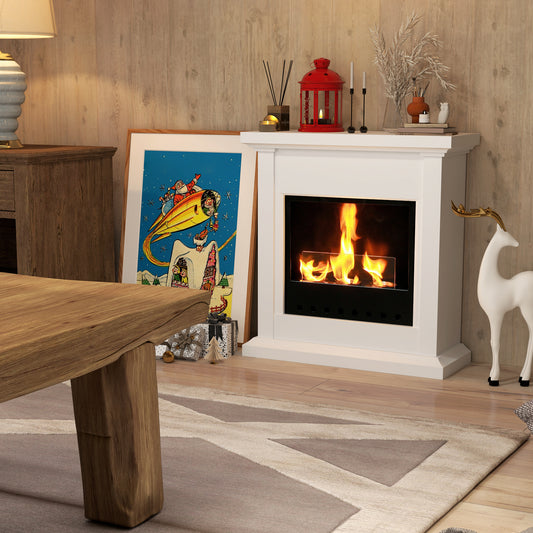 HOMCOM Bioethanol Fire Heater, with Mantelpiece - White