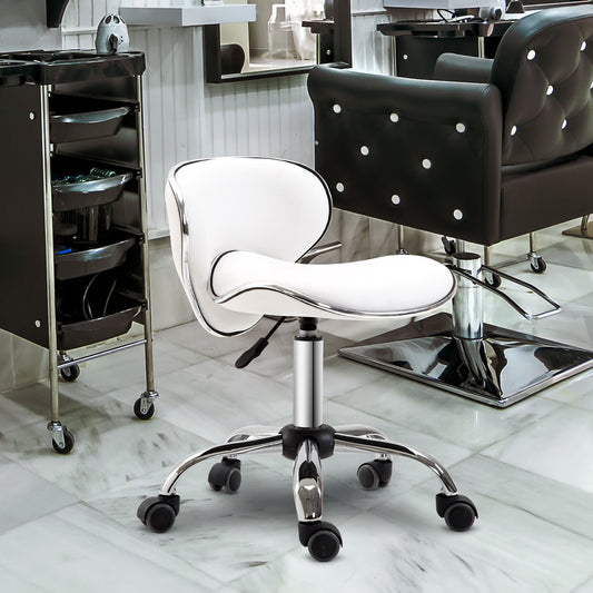 HOMCOM Adjustable Rolling Swivel Beauty Salon Chair, Stool for Spa, Technician - White