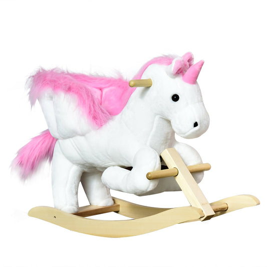 HOMCOM Kids Rocking Horse Unicorn Wooden Plush Ride On Chair Toy with Music 1.5-3 Years