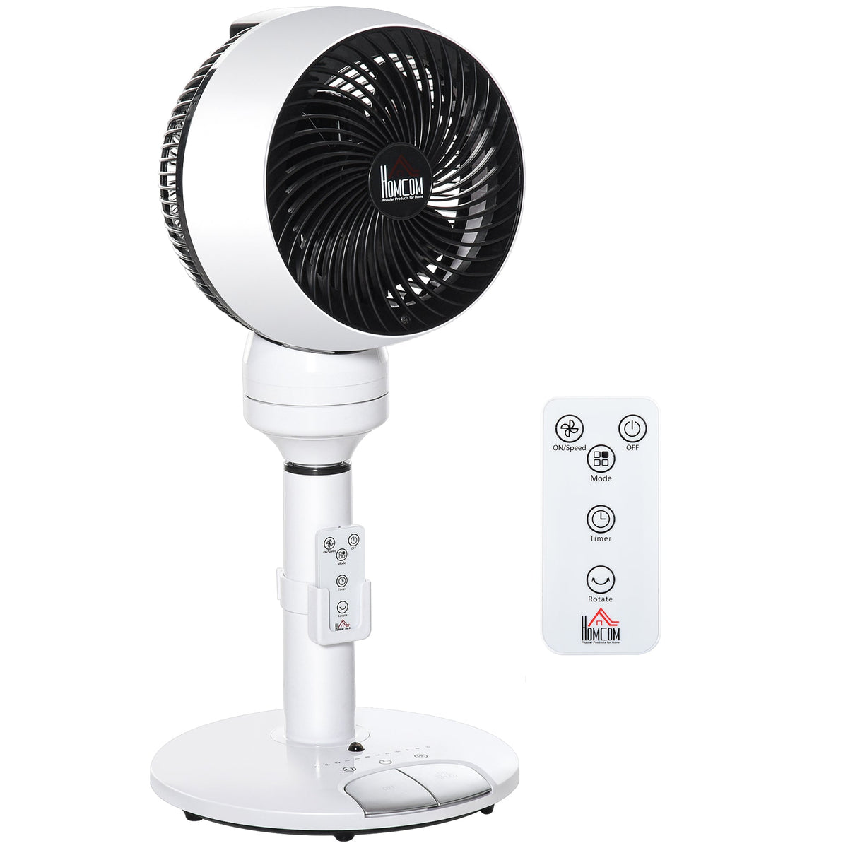 HOMCOM 9'' Air Circulator Fan 3 Speed 3 Mode, 70√Ç¬∞ Oscillation 90√Ç¬∞ Vertical Tilt, Height Adjustable, Remote Controller, for Living Room, Bedroom, Office, Black and White