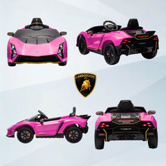 AIYAPLAY 12V Lamborghini Autentica Licensed Kids Electric Car with Remote Control, Four Suspension Wheels, Soft Start, Pink