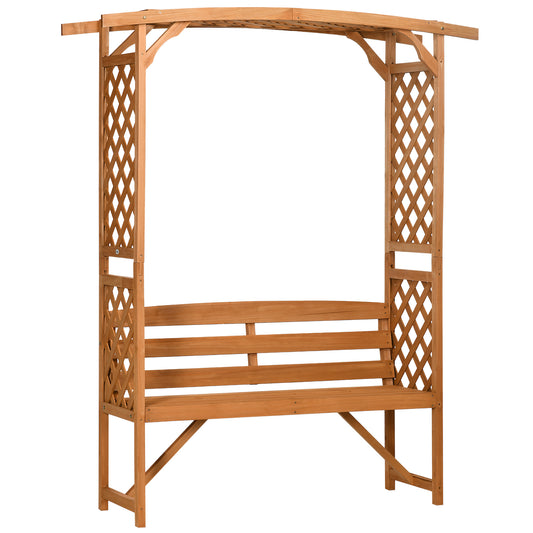 Outsunny Garden Bench, Wooden Garden Arbour with Seat for Vines/Climbing Plants, Brown