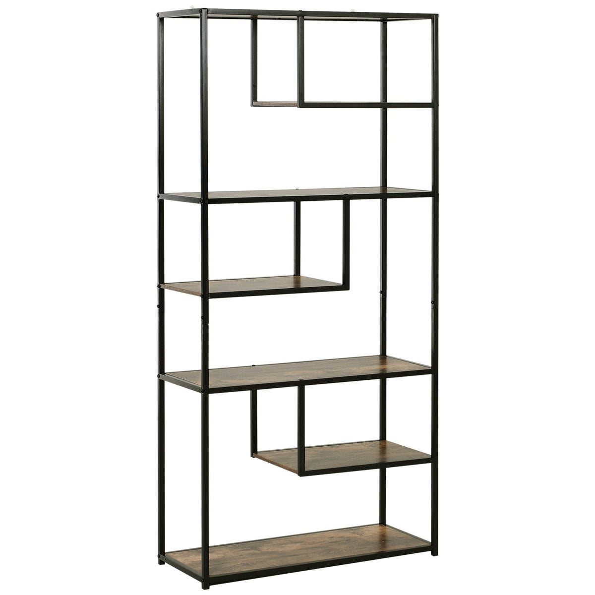 HOMCOM 6 Tier Bookcase, Industrial Tall Shelf Unit with Steel Frame for Home Office, Study, Living Room, Hallway, 82 x 33.5 x 175 cm, Rustic Brown and Black