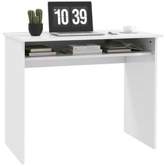 HOMCOM 90 x 50cm Computer Table, Modern Home Office Desk, Small Writing Desk with Storage Shelf, High Gloss White