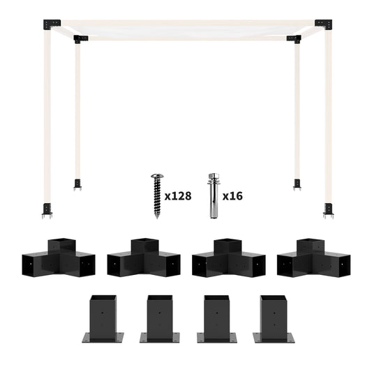 Outsunny Pergola Kit, DIY Pergola Brackets with 3-Way Pergola Corner Brackets and Post Base for 4" x 4" (Actual 3.6" x 3.6") Lumber, 8 PCS Includes Screws