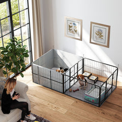 PawHut 7 Panel Dog Whelping Box, Dog Playpen with Washable Whelping Pads, Windproof Fabric, for Small and Medium Dogs