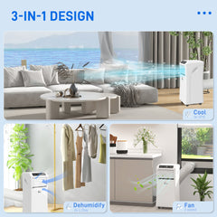 HOMCOM 9000 BTU Air Conditioning Unit, 3-in-1 Portable Air Conditioner, Dehumidifier, Cooling Fan with Remote Control, Digital Display, 2 Speeds, 24H Timer, Window Venting Kit, 18m√Ç¬≤