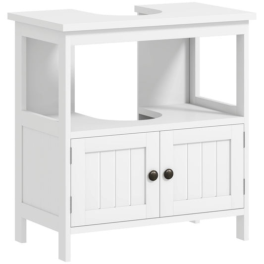 kleankin Pedestal Under Sink Cabinet with Double Doors, Modern Bathroom Vanity Storage Unit with Shelves, White