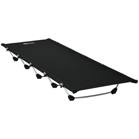 Outsunny Lightweight Camping Bed, Aluminium Portable Camp Cot w/ Strong Support 150kg and Carry Bag for Camping, Black