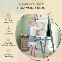 AIYAPLAY Three-In-One Easel for Kids, with Paper Roll, Adjustable Height - Blue