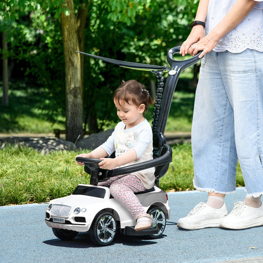 AIYAPLAY Bentley Bentayga Licensed 3-in-1 Baby Push Car, Ride on Car Sliding Car with Canopy, Horn Music - White