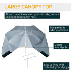 مظلة شاطئية للصيد والحماية من الأشعة فوق البنفسجية بطول 2 متر من Outsunny مع لوحة جانبية، باللون الأخضر