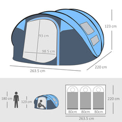 Outsunny 4-5 Person Pop-up Camping Tent Family Tent w/ 2 Mesh Windows & PVC Windows Portable Carry Bag for Outdoor Trip, Sky Blue