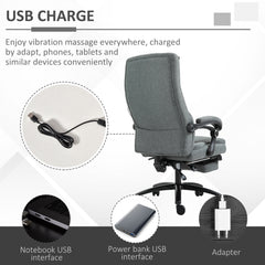 Vinsetto Office Chair, Fabric Desk Chair with Adjustable Massage Pillow, USB Power and Retractable Footrest, High Back, 360√Ç¬∞ Swivel, for Home, Grey