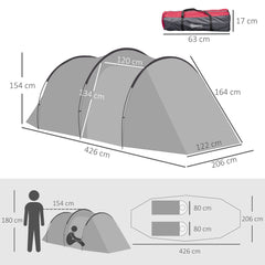 Outsunny 2-3 Person Tunnel Tent with Sewn-in Groundsheet, Air Vents, Rainfly, 2000mm Water Column, Camping Tent with 1 Bedroom, Inbuilt Porch, Living Area for Camping, Hiking, Grey